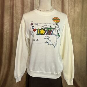 Vintage Iowa Sweatshirt 90s Hand Painted Crewneck Sweater Farmhouse Midwest USA